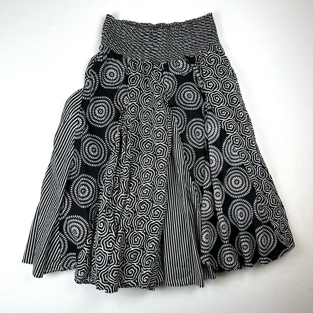Grace Elements Smocked Waist‎ Asymmetrical Geo Printed Full Maxi Skirt